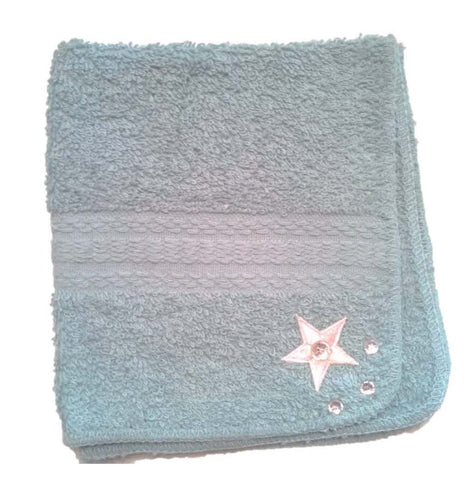 Light Blue Hand Towel With Star and Rhinestones